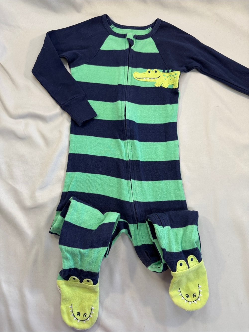 Absorba Navy and Green Striped Alligator Footed Pajama